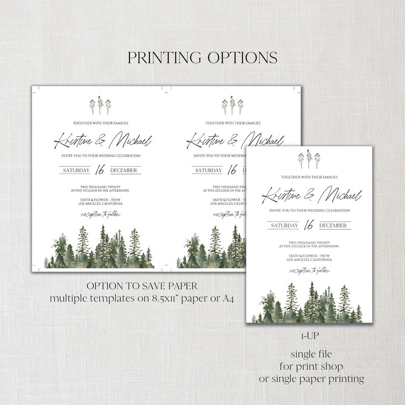 Winter Wedding Invitation Template, Mountain Wedding Invitation, Pine Tree Wedding Invitation Suite, Forest Wedding, Rustic Wedding 0211_01 image 6