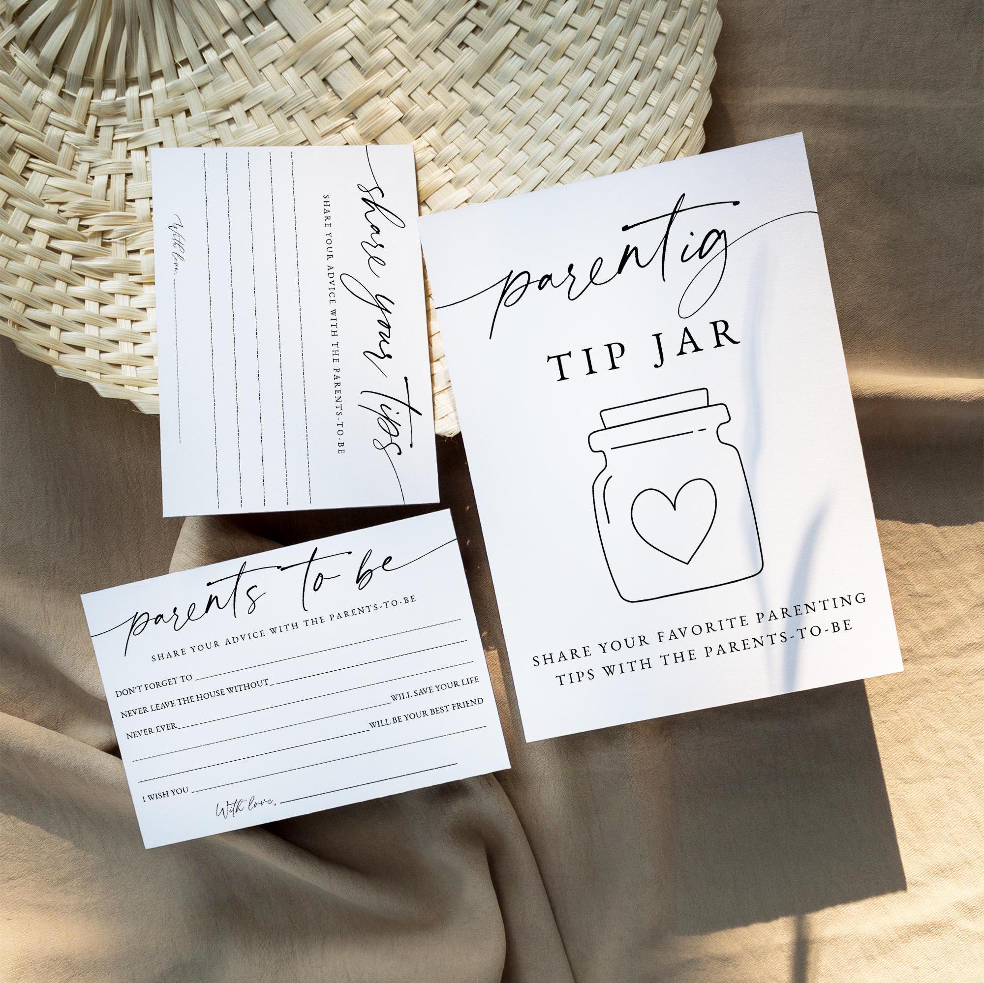 Parenting Tip Jar Sign and Advice Card for The Parents To Be, Baby Shower Game Printable, Baby Shower Advice, Baby Shower Sign Download 0255