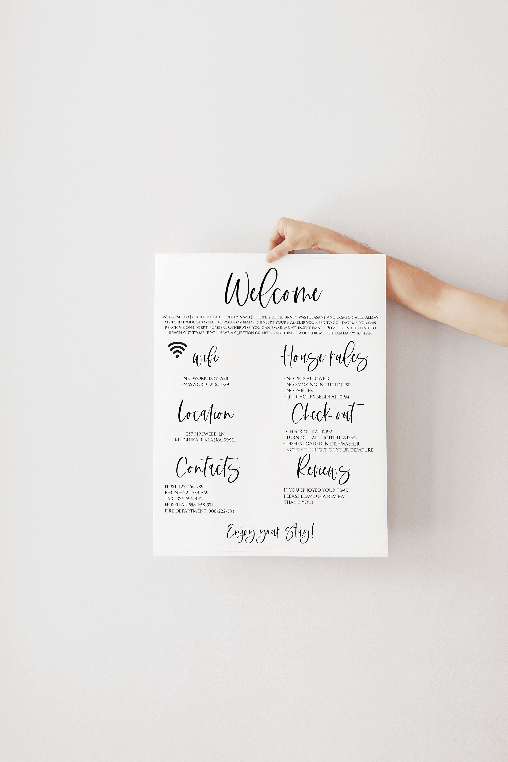 Airbnb Welcome Sign Template, Airbnb Wifi Sign, Welcome Guide AirBnB, Airbnb House Rules, Airbnb Sign, Airbnb Guest Room Sign, 0231_078