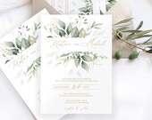 Greenery Wedding Invitation, Bohemian Wedding Template, Single Wedding Invitation, Eucalyptus Wedding Invitation Printable, 0204_02
