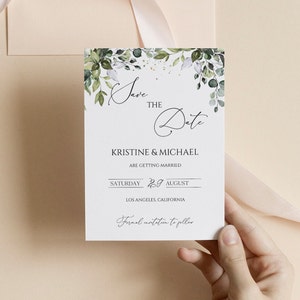Greenery Save the Date Template, Modern Save the Date Template, Eucalyptus Save the Date Save the Date Postcard Editable Templett, 0209_012