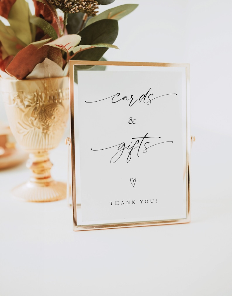 Modern Minimalist Cards and Gifts Wedding Sign, Cards and Gifts Sign Template, Wedding Gifts Sign, Bridal Shower Gift Sign, Shower, 0255_083 image 1