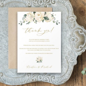Plantilla de carta de agradecimiento floral, tarjeta de agradecimiento de mesa de boda, plantilla de nota de agradecimiento de boda, Templett editable, Boho, 0208_013_01
