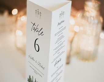 Summer Wedding Table Number Template, Printable Table Numbers, Pine Tree Wedding Table Number, Wedding Table Cards, Pine Greenery 0211_071