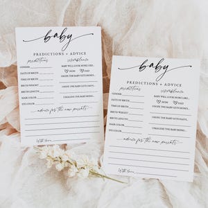 Jeux de baby shower, carte de prédictions de bébé minimaliste moderne, cartes de conseils et de voeux Baby shower, cartes de prédictions de bébé et de conseils, 0255