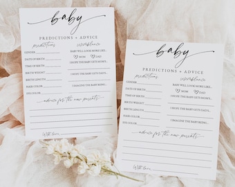 Baby Shower Games, Modern Minimalist Baby Predictions Card, Advice & Wishes Cards Baby Shower, Baby Predictions and Advice Cards, 0255