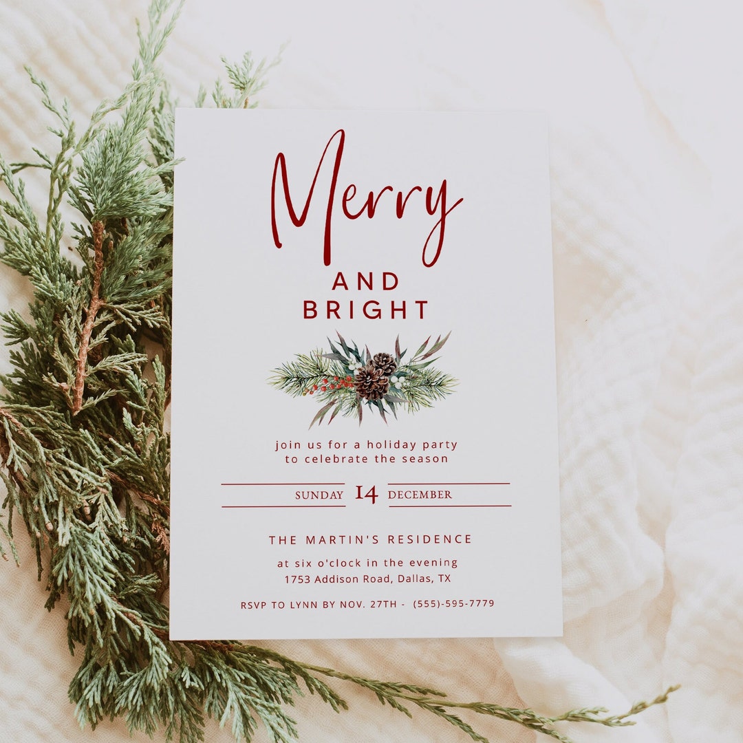 Red and Green Christmas Party Invitation Template, Merry and Bright ...