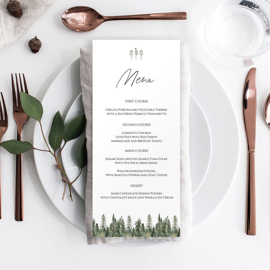 Pine Wedding Menu Template, Tree Wedding Menu Template Instant Download ...