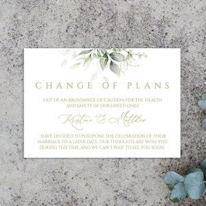 Annonce d'annulation de mariage, carte postale de changement de plans, modèle de report de mariage, changement de date, annulation d'événement 0204_039
