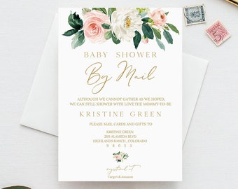 Shower by Mail Invitation Template, Virtual Baby Shower, Floral Baby Shower Invite, Baby Shower by Mail, Invitation Template, 0202_041