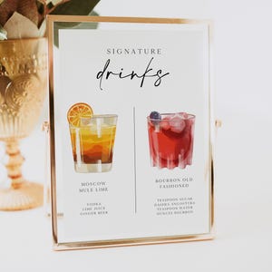 Wedding Cocktail Sign, His And Her Drink, Wedding Signature Drinks, Bar Menu Sign, Wedding Table Decorations, Printable Drink Menu 0230_028 image 9