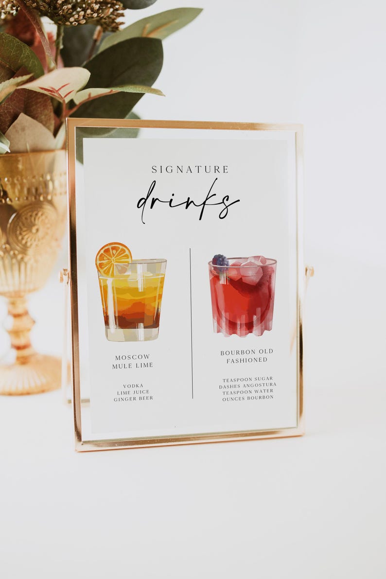 Wedding Cocktail Sign, His And Her Drink, Wedding Signature Drinks, Bar Menu Sign, Wedding Table Decorations, Printable Drink Menu 0230_028 image 9