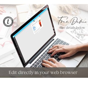 May include: A laptop computer with a white background and a screen displaying a recipe for a strawberry margarita. The text "Free Demo" is visible at the top of the image. The text "See details below" is visible below the text "Free Demo". The text "Edit directly in your web browser" is visible at the bottom of the image.