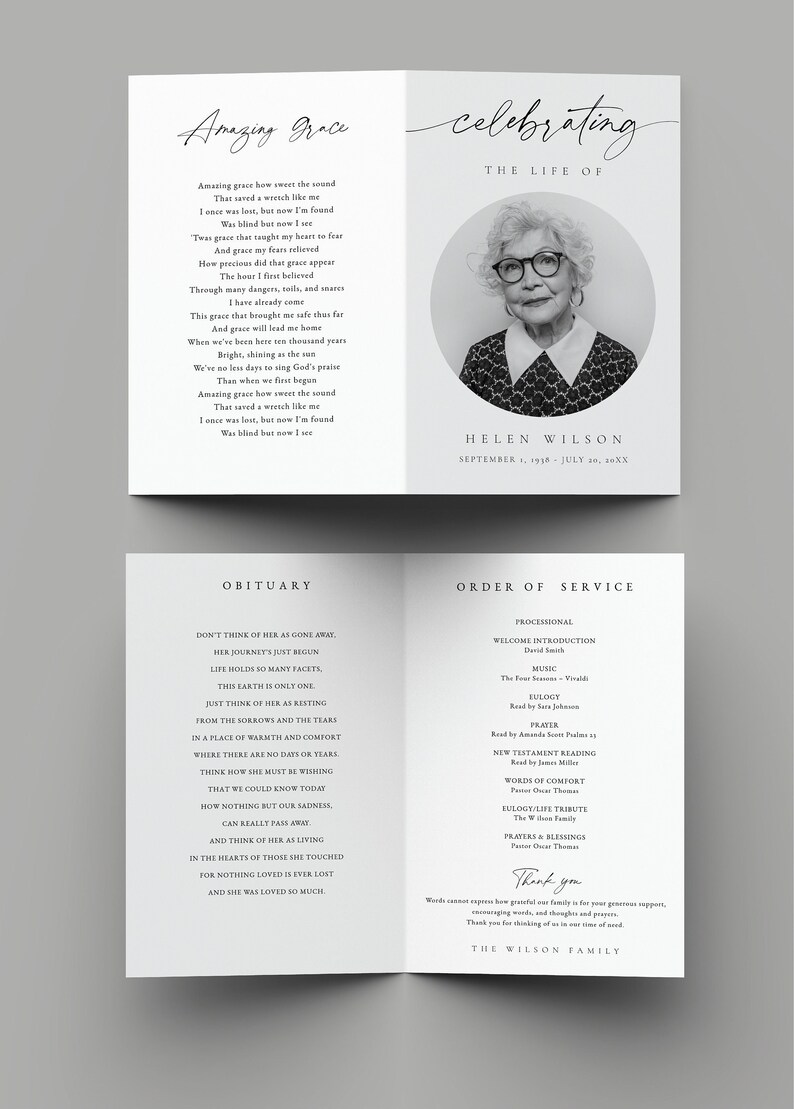 Funeral Program Template, Funeral Order of Service, Minimalist Funeral ...