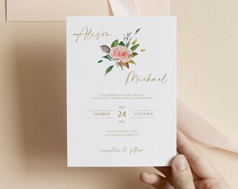 Spring Wedding Invitation, Floral Wedding Template, Gold Wedding Invite, Printable Wedding Invitation, Floral Wedding Invite, Boho 0217_01