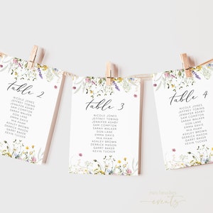 Wildflower Wedding Seating Chart Card, Wedding Seating Chart Cards, Seating Chart Card Template, Instant Download Editable Template 0267_011