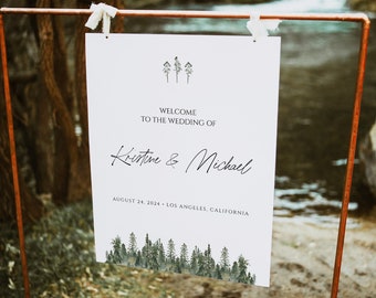 Mountain wedding welcome poster template. Mountain sign for wedding ceremony guests 0211_05