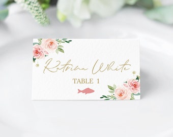 Wedding Place Card Template With Meal Choice, Wedding Table Decorations, Flat Folded Tent Wedding Place Card, Printable Name Card 0202_06