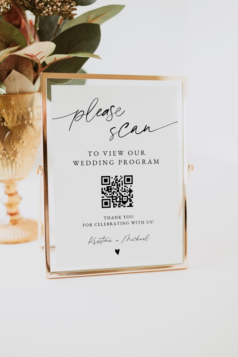 Editable QR Code Wedding Program Sign | Modern Printable Template ...