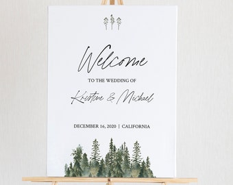 Welcome wedding sign template with minimalistic design. Editable winter wedding poster printable 0211_05