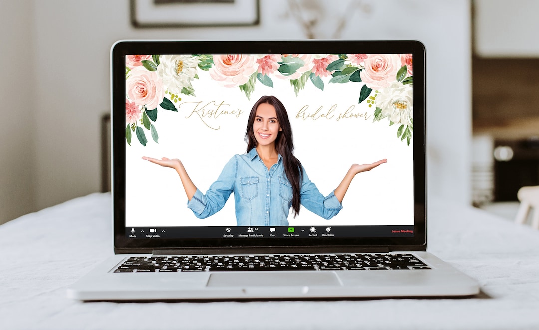Floral Bridal Shower Zoom Background, Editable Template, Custom Virtual