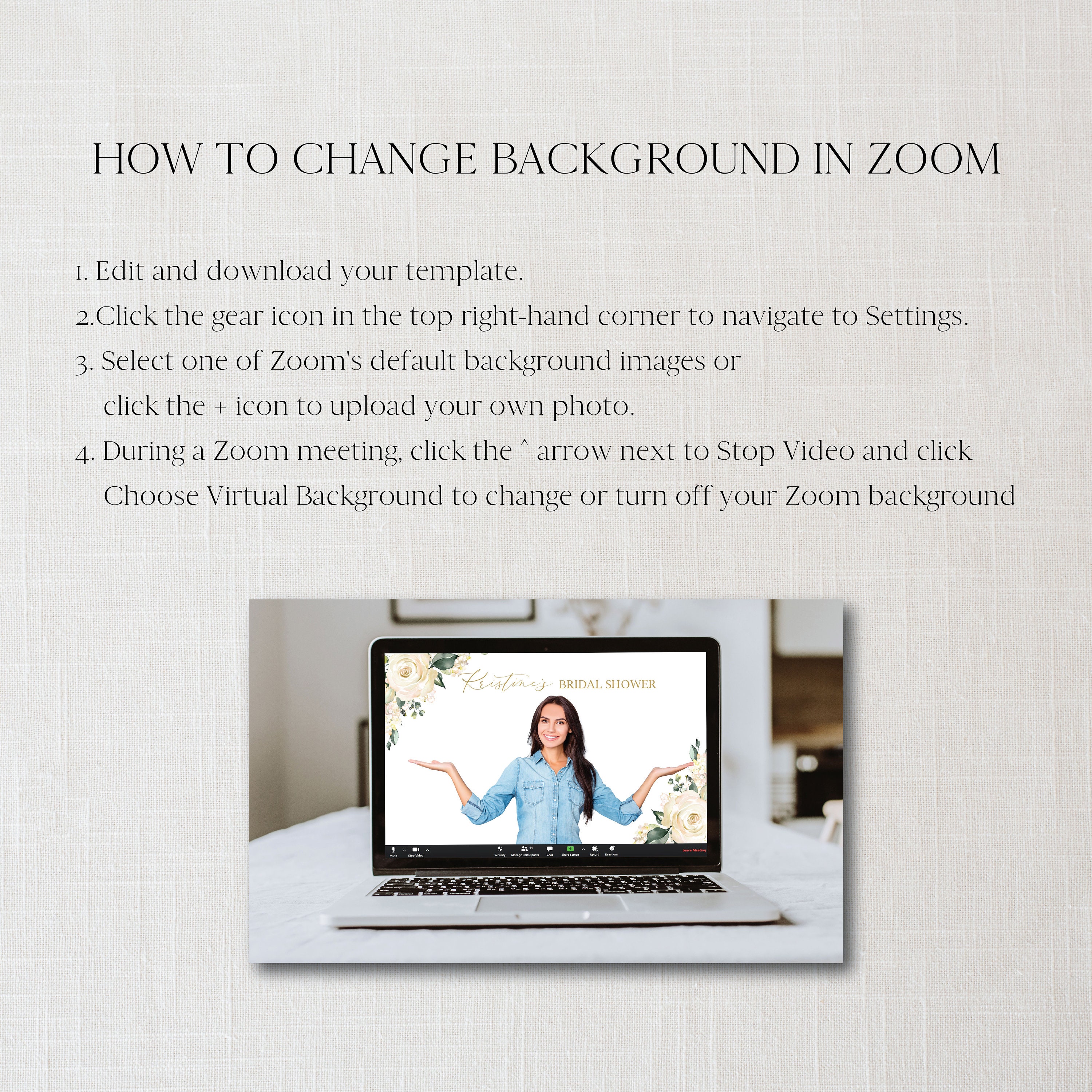 Floral Bridal Shower Zoom Background Template Custom Virtual Etsy Canada