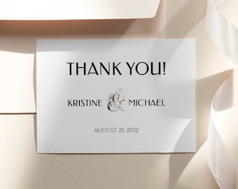 Greenery Thank You Card Template, Printable Thank You Card Templett, Thank You Note, Wedding Thank You Card, Editable Thank You, 0161_013