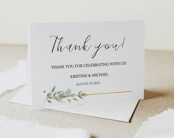 Flower Greeting Card, Greenery Card Template, Thank You Card, Wedding Thank You Printable, Wedding Thank You, Editable Thank You, 0196_013