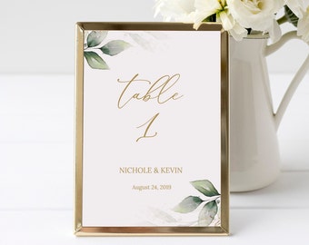 Printable Table Numbers For Wedding, Gold Table Numbers Sign, Editable Wedding Template, Greenery Wedding Table Number Card 0195_04