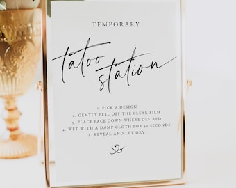 Letrero de Tattoo Station, Letrero de Tatuaje para Boda, Letrero de Recuerdo de Tatuaje para Boda, Descarga Instantánea, Despedida de Soltera Editable, Boho Minimalista Moderno, 0255