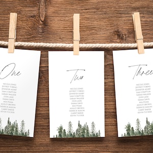 Druckbare Tischnummern, rustikale Kiefer Hochzeit Sitzplan Vorlage, Berghochzeitsdekor, Sitzplan Hochzeit Tischnummern 0211_011