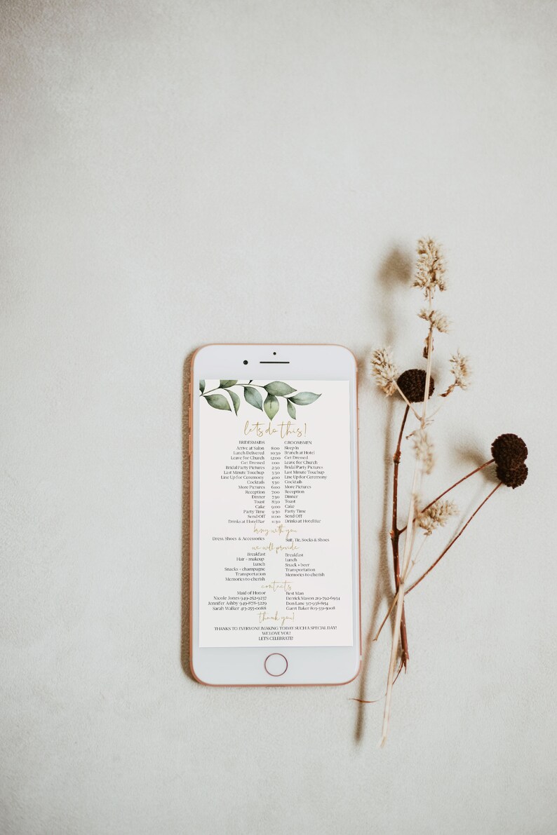 Wedding Itinerary Template, Wedding Day Timeline, Wedding Schedule Template, Electronic Wedding Invite, Day Of Wedding Timeline 0505_060 image 4