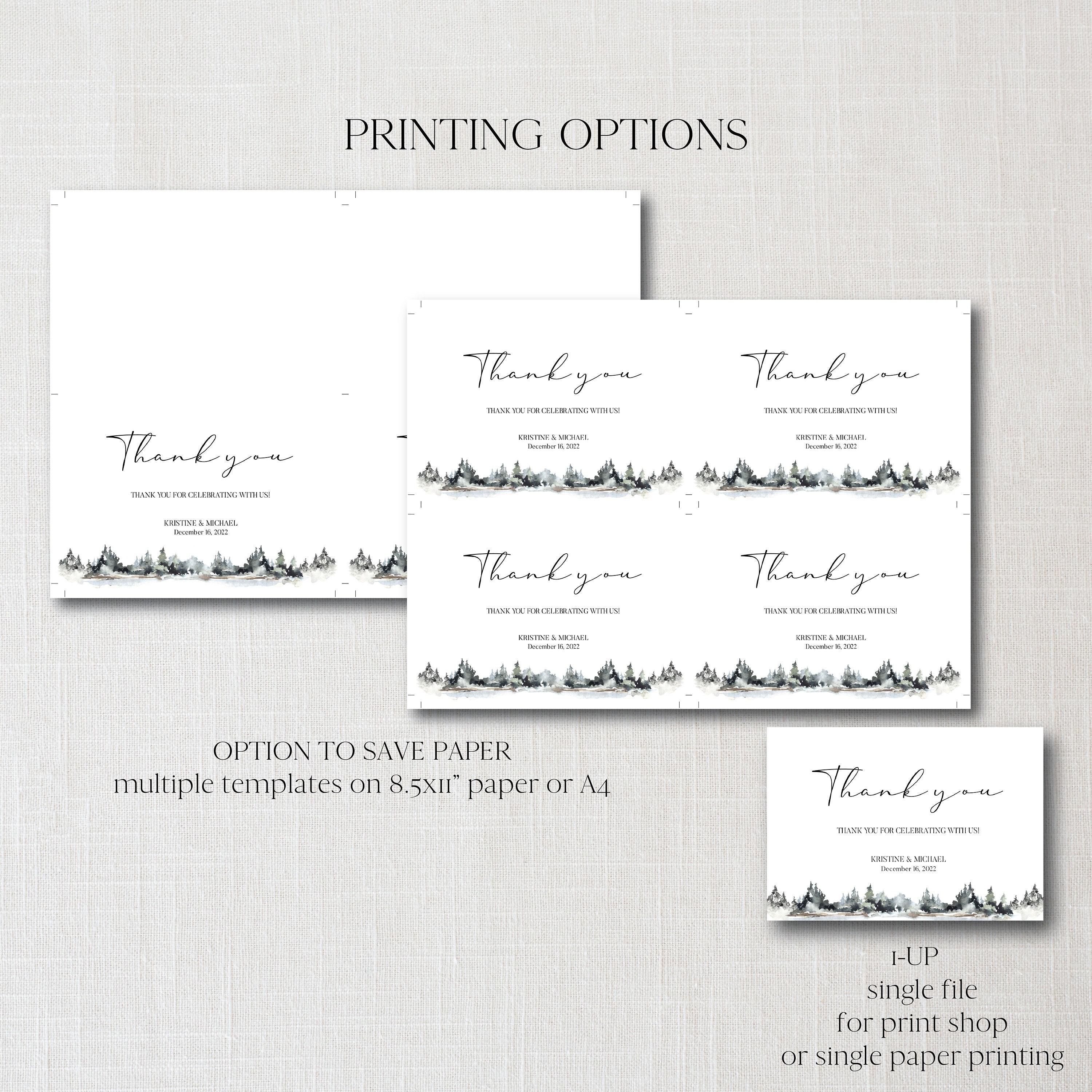 Thank You Card Template for Winter Weddings. Printable Wedding Card ...