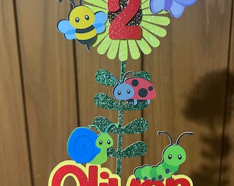 Wildlife Cake topper - sunflower, bugs, insect, ladybird, butterfly, bee, caterpillar