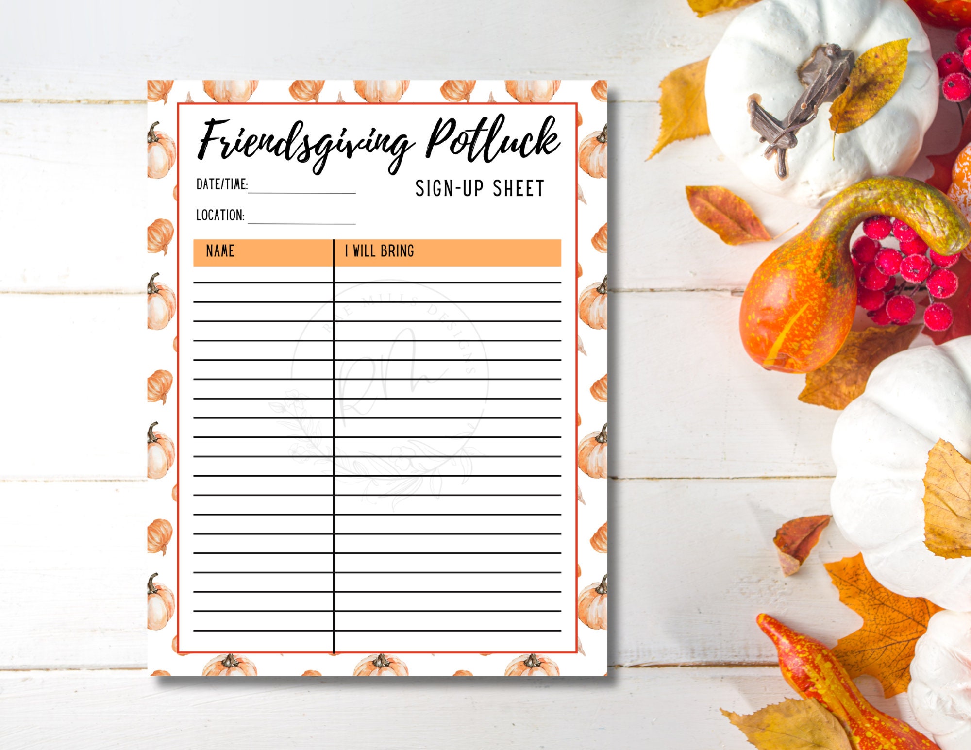 Friendsgiving Potluck Sign up Sheet: Printable Food List (PDF) Etsy