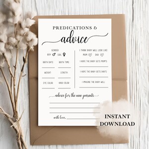 Prédication minimaliste de bébé | Jeux de baby shower | Prédictions et conseils | Cartes Devinettes Bébé | Carte 5 x 7