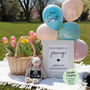 Frühling Unsere Familie wächst Babymitteilung | Digital Social Media Reveal | Frühling Baby offenbaren | Babymitteilung im Freien