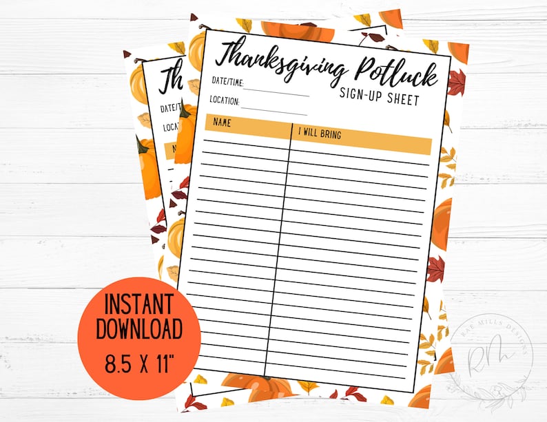 Printable Thanksgiving Potluck Sign up Sheet | Food Sign up Sheet, Thanksgiving Potluck Party ...