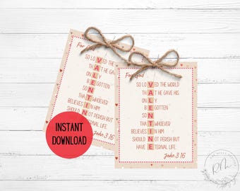 Valentine Bible Verse Cards | Religious Valentine Tags | Classmate Gift Tags | John 3:16 Cards | Sunday School Valentine Cards