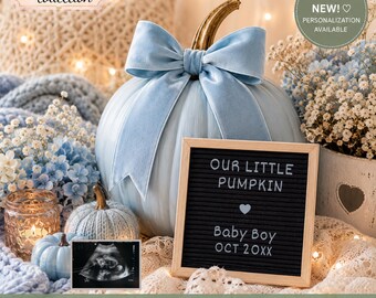 A little pumpkin boy pregnancy announcement | Fall Collection Baby Reveal | Instant Download