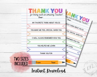 Printable Teacher Thank You Letter: Fill-in Student Gift (PDF)