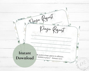 Printable Eucalyptus Prayer Request Cards | Blank Prayer Request Cards| Church Prayer Request Cards with Scripture | Women&#39;s Study Group
