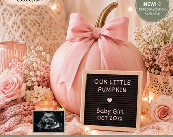 A little pumpkin girl pregnancy announcement | Fall Collection Baby Reveal | Instant Download