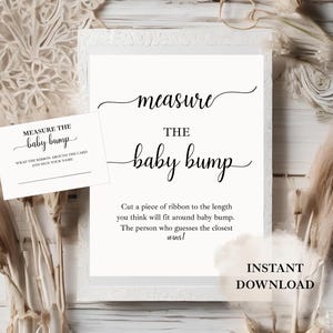 Letrero y tarjetas minimalistas para medir la pancita del bebé / Actividades para baby shower / Tarjetas con oraciones para el bebé / Letreros y tarjetas para baby shower