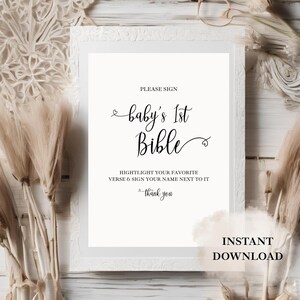 Minimalistisch bord Baby's 1e Bijbelbord | Babyshoweractiviteiten | Baby's First Bijbel | Babyshower Bijbel Signeren