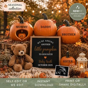 Stiamo aggiungendo una zucca al nostro annuncio di gravidanza / Rivelazione del bebè della collezione stagionale / Download immediato