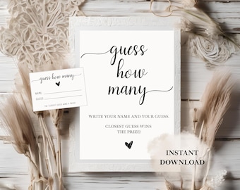 Guess How Many Baby Shower Game: Minimalist Sign & Cards (Digital Download)