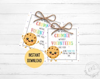 Volunteer Appreciation Cookie Tags: Printable Thank You Gift (Digital Download)