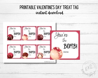Printable Valentine's Day Chocolate Bomb Tags | You're The Bomb Tags | Valentine Day Treat Tags | Instant Download