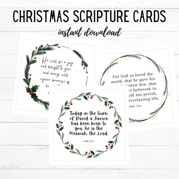 Printable Christmas Scripture Cards | Christmas Bible Verse Cards | Christian Christmas Tags | Christian Gifting